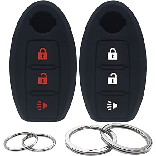 2Pcs Silicone 3 Buttons Key Fob Cover Remote Case Keyless Protector Compatible with Nissan Armada Frontier Pathfinder Juke Leaf Murano Quest Rogue Sentra Titan Versa Xterra Cube XTrail Black