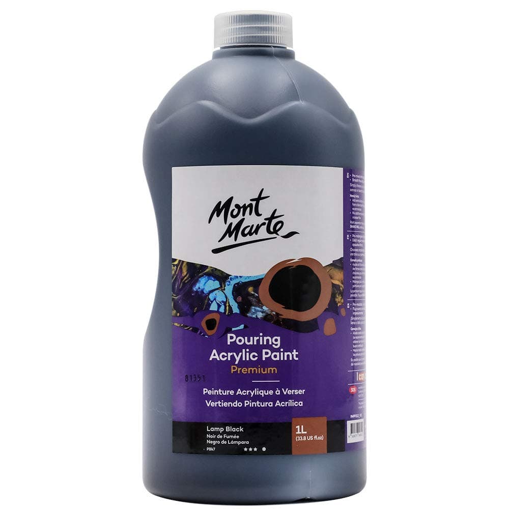 Mont Marte Premium Pouring Acrylic Paint 1L 338oz Lamp Black PreMixed Acrylic Paint Suitable for a Variety of Surfaces Including Stretched Canvas Wood MDF and Air Drying Clay