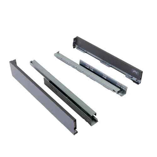 Godrej Kitchen Fitting I Soft Close Slim Drawer Slides | 40 Kg Load Capacity | Ultra-Slim Side Panels | for Kitchen Cabinets & Modular Furniture | Available in 4 X 20, Anthricite