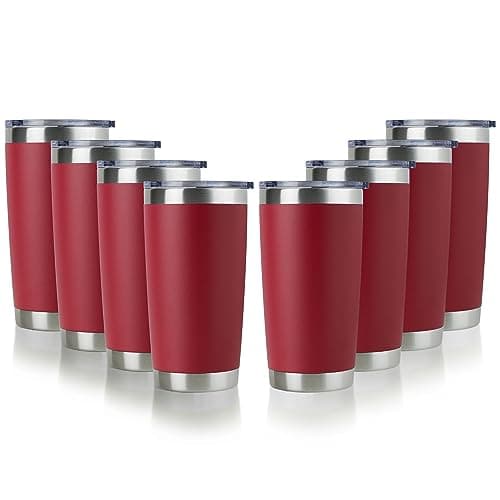 DOMICARE 20oz Stainless Steel Tumbler Bulk with Lid Double Wall Vacuum Insulated Travel Mug Powder Coated Coffee Cup Powder Red 8