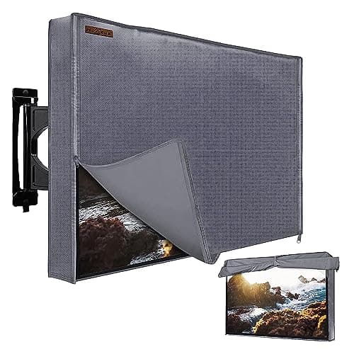 HOMEYA Outdoor TV Cover 52-55 Inches, 600D Heavy Duty Weatherproof TV Enclosure with Front Flap, Waterproof Zipper+Bottom Cover, for Outside LED LCD Flat Screen TVs-Cover Size 51''L x 30''H x 4.5" W