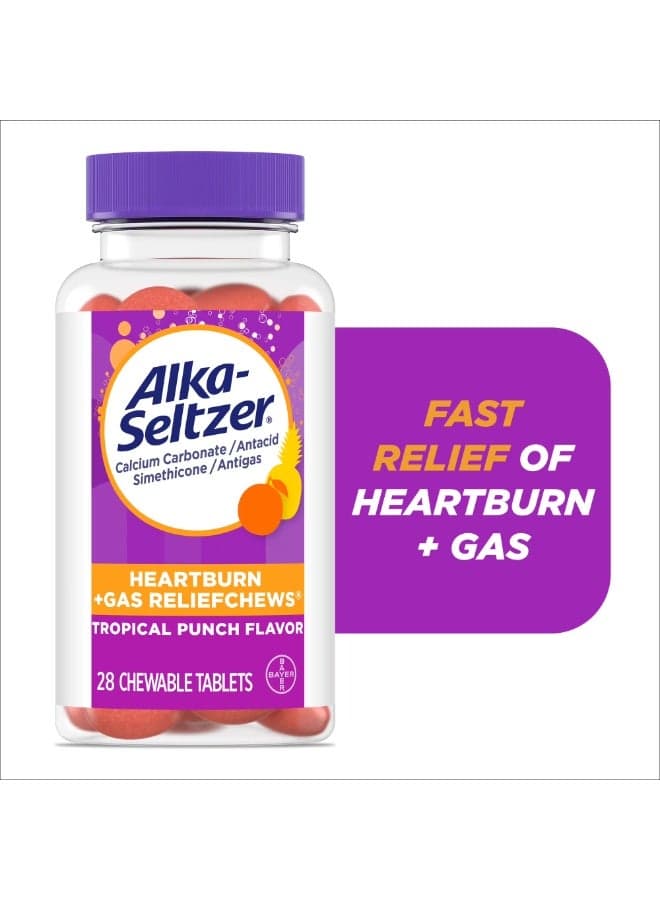 Heartburn + Gas ReliefChews - Relief of Heartburn, Gas, Acid Indigestion, and Sour Stomach - Tropical Punch Flavors - 28 Count