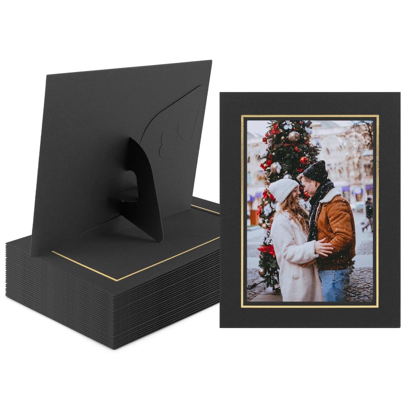 Golden State Art Pack Of 25 5X7 Paper Picture Frames With Easel Photo Frame Cards Diy Cardboard Black Gold Lining