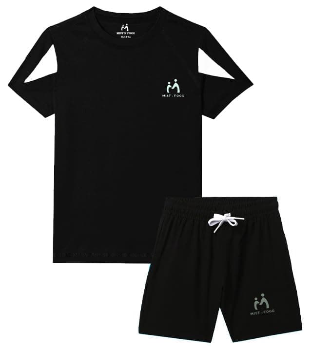 MIST N FOGG Boys and Girls Sports T-Shirts and Short Set(Black_13-14 Yrs)