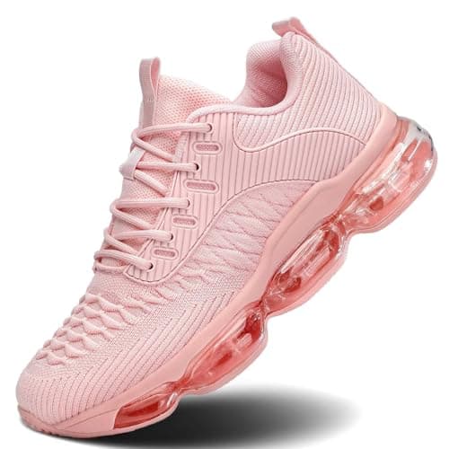 Luogoks Womens Walking Running Shoes Air Cushion Basketball Sneakers Fashion Tennis Breathable Sport Gym Fitness Cross Trainers Shoes Pink 9