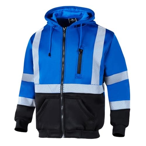 VENDACE High Visibility ANSI Class 3 Reflective Safety Fleece Sweatshirt Hoodie for Men Hi Vis Hoodies Zipper Jacket(Royal blue,XL)