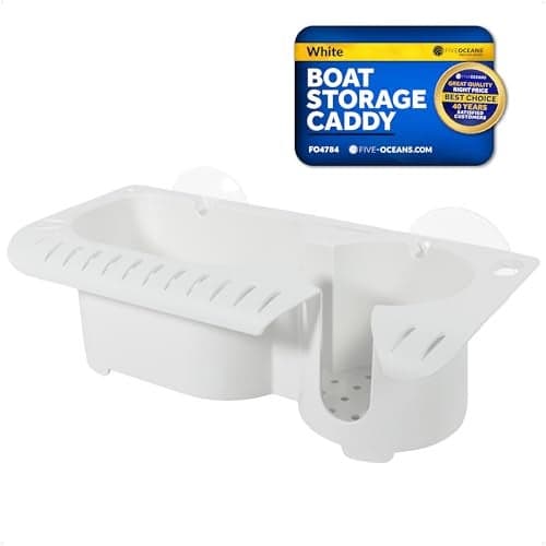 Five Oceans Boat Storage Organizer and Drink Caddy,Suction Cup Drink Holder w/Drainage Holes, Console Organizer w/Knife, Pliers, and 16 Lure Holders, Heavy-Duty ABS Plastic - FO4784