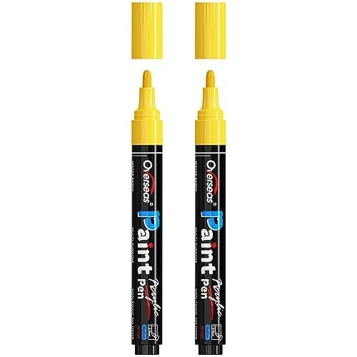 Overseas Yellow Paint Pens Paint Markers Permanent Acrylic Markers 2 Pack Water Based Quick Dry Waterproof Marker Pen for Rock Wood Plastic Metal Canvas Glass Fabric Mugs Medium Tip