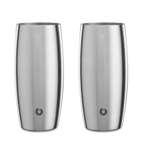 SNOWFOX Vacuum Insulated Double Wall Stainless Steel Beer Glass, Set of 2, Home Bar Accessories, Elegant Bartending, Lightweight Pint Glasses, Sleek Drinkware, Frosty Beverages Stay Cold, 18 oz