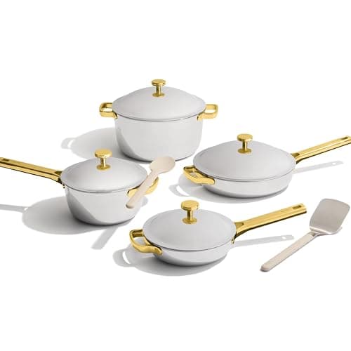 Our Place Titanium Pro Cookware Set | 10-Piece Pots and Pans Set with Always Pan Pro, Perfect Pot Pro & Minis | Non-Toxic No-Coating Nonstick | Induction & Oven-Safe up to 750°F | Gold