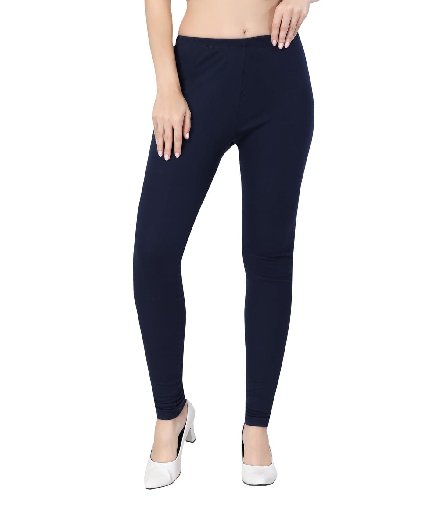 TRASA Women's High Rise Slim Fit Ultra Soft Cotton Churidar Leggings - Navy Blue, Size :- XXX-Large