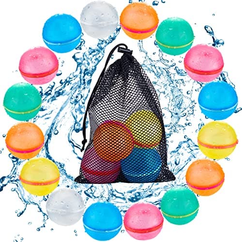 Tizikcon 16PCS Reusable Water Balloons Refillable Silicone Bath Pool Beach Toys for Kids Quick Fill SelfSealing Splash Balls for Outdoor Water Fun Summer Family Games