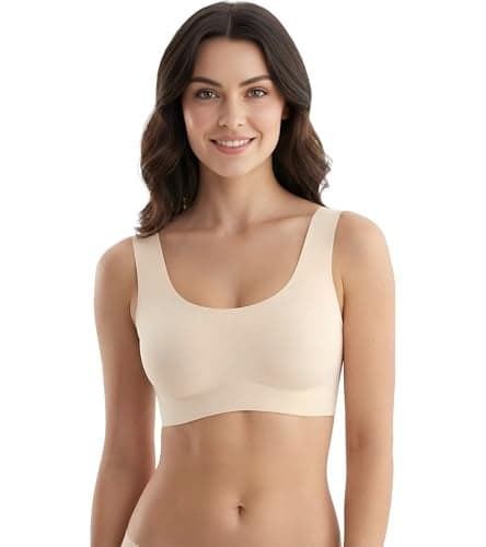 DClub Comfort Revolution Seamless Bra Easy lite Full-Coverage Wireless Everyday Bra with CloudSoft Comfort with Removable Pad. Beige