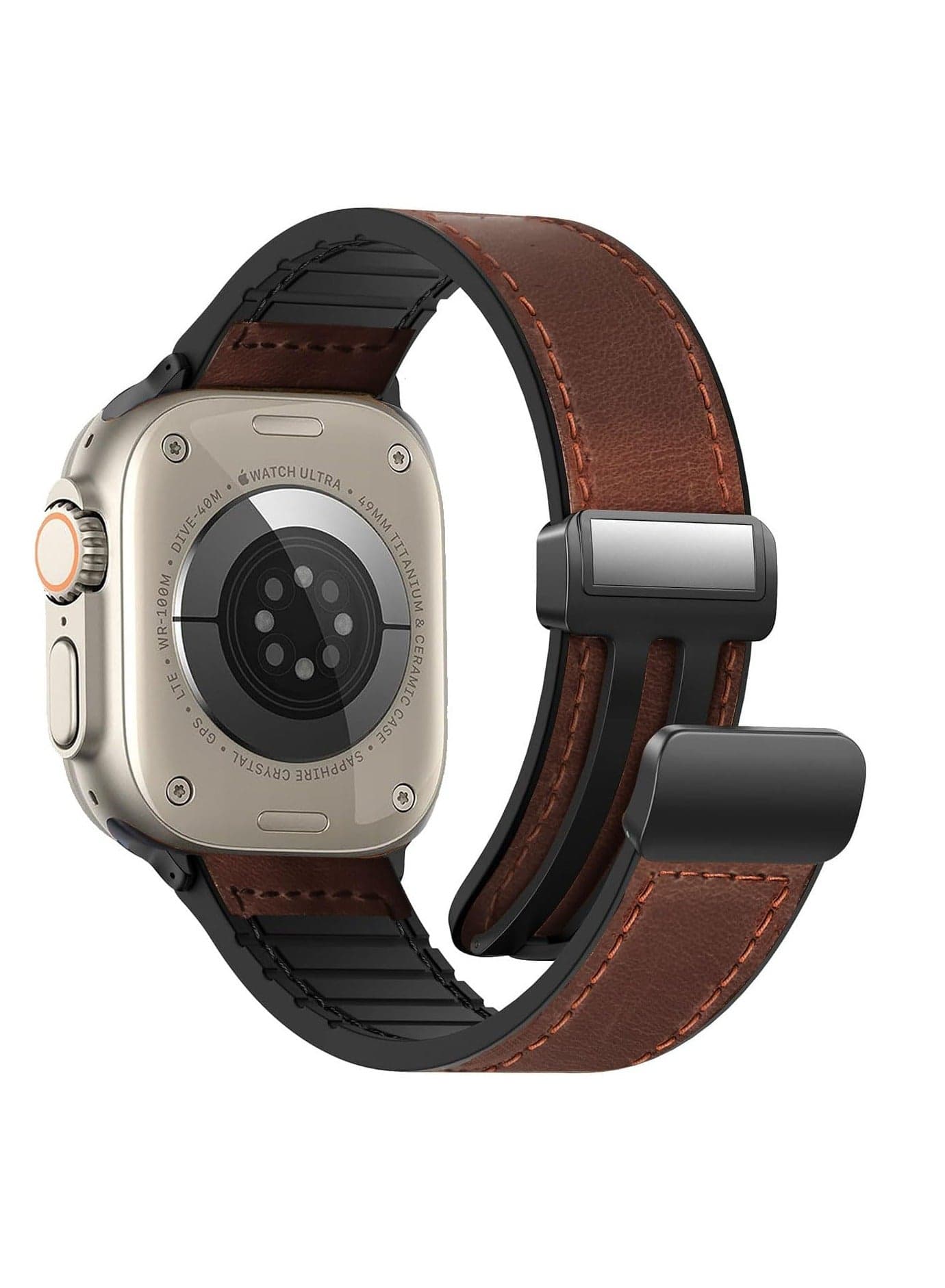 Premium Magnetic Leather Watch Band for Apple Watch Ultra and Series, Fits 49mm, 45mm, 44mm, 42mm, Stylish Brown Genuine Leather Strap