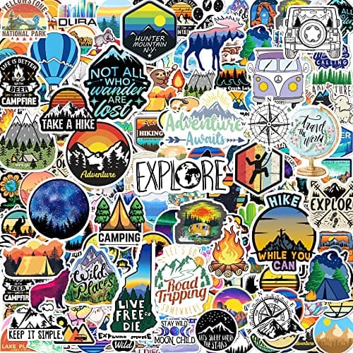 200PCS Camping Stickers - Water Bottles, Outdoor Adventure, Vinyl Waterproof Stickers Packs for Laptop, Travel & Hiking, Bike, Bumper, Suitcase, Luggage, Car, Wilderness, Nature