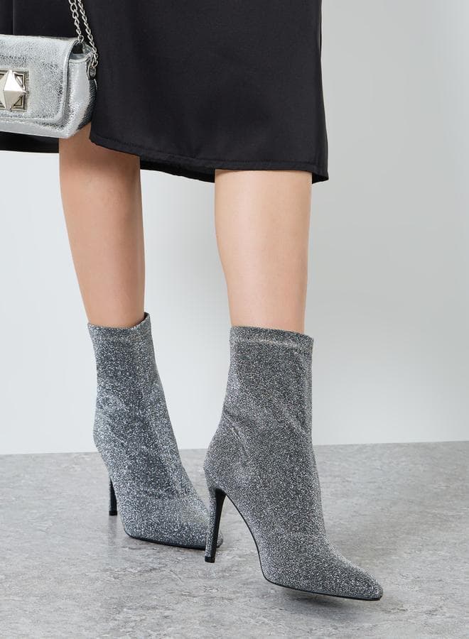 Women Silver Glitter Ankle Boots