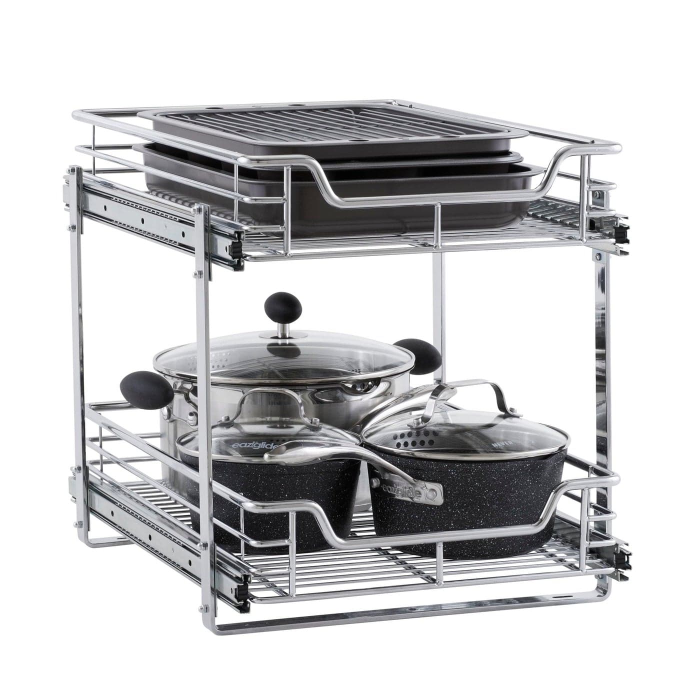 Household Essentials Glidez Multipurpose ChromePlated Steel PullOutSlideOut Basket Storage Organizer for Under Cabinet Use 2Tier Design Fits Standard Size Cabinet or Shelf Chrome