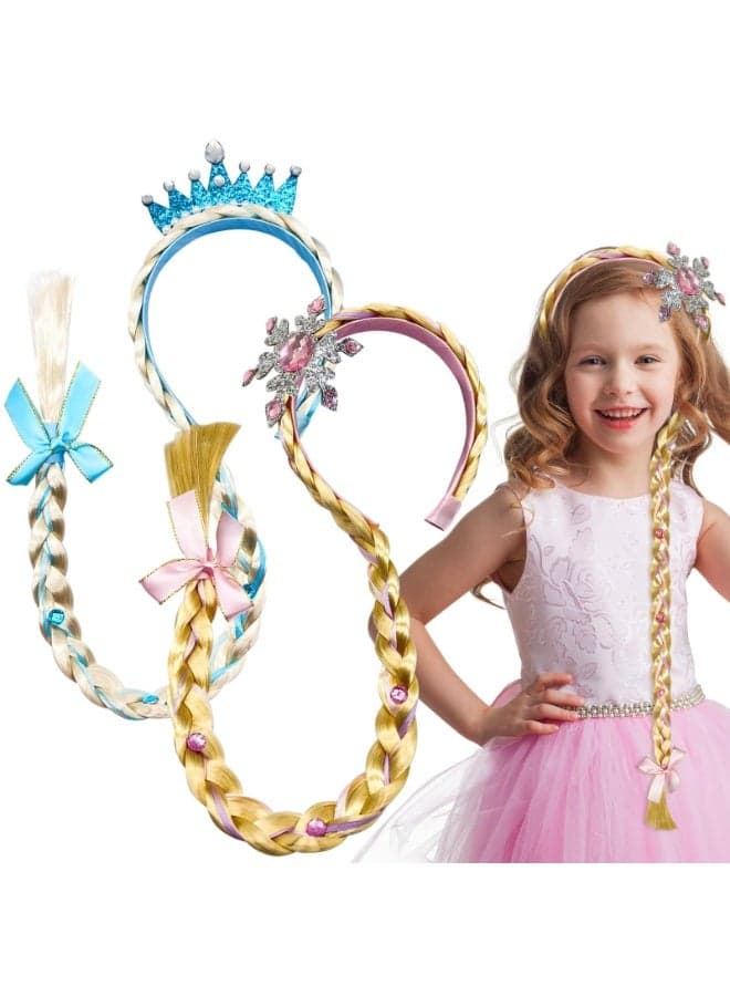 2Pcs Princess Dress up Wigs, Long Cosplay Braided Wigs for Girls, Hair Headband for Girls Cosplay, Costume Decor Accessories Birthday Party