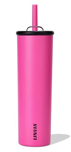 LINVIA Candy Tumbler, 25 oz Insulated Stainless Steel Water Bottle, 2-in-1 Lid with Flexible Straw, BPA-Free, Cup Holder Friendly, Dishwasher Safe, Hot Pink