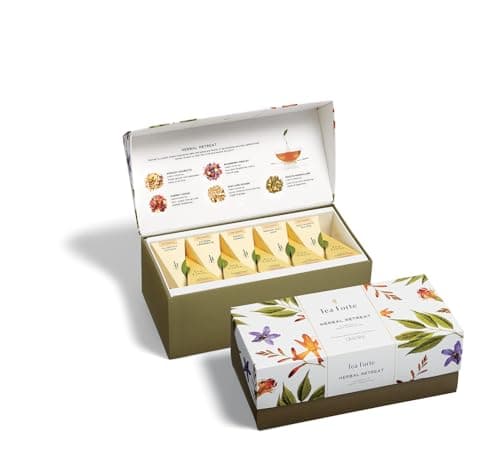 Tea Forte Premium Presentation Box Gift Set Sampler 20 Count Assorted Blends Individually Wrapped Handcrafted Pyramid Infuser Bags Herbal Retreat Tea