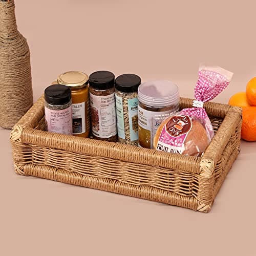 AKWAY Wicker Basket for keeping cloths, storage basket, bin organizer for toiletry, kitchen utilites cosmetic towels bathroom and kitchen organizer bamboo basket (16 L x 9 W x 4.5H) NATURAL