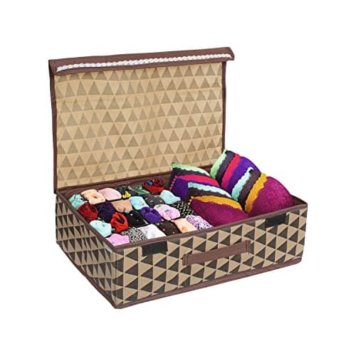 PrettyKrafts Non-Woven Innerwear Drawer Organizer & Dividers for Wardrobe | Foldable Storage Box for Bras, Socks, Undergarments & Ties | Space Saving Dresser Drawer Organiser, Trio Beige