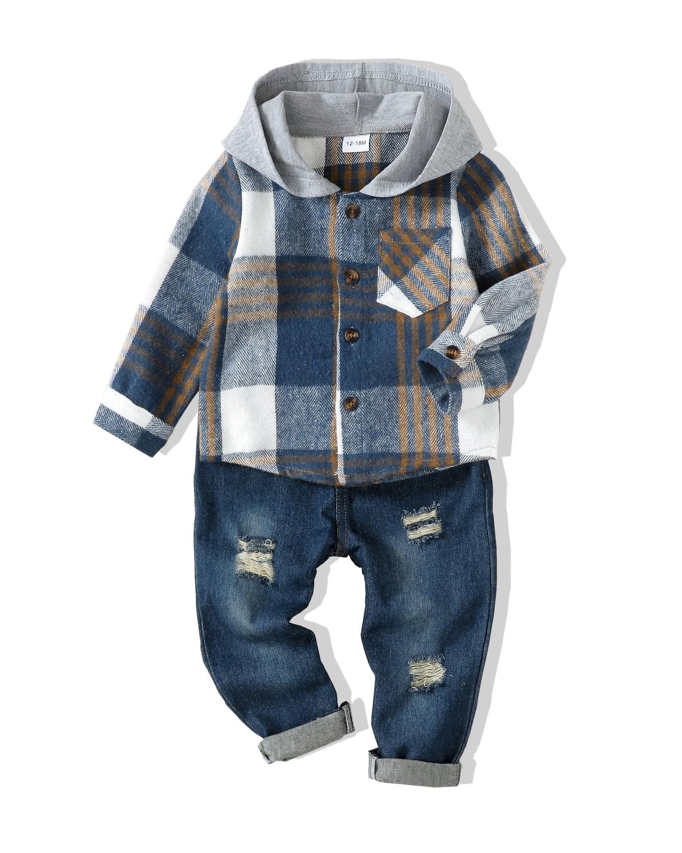 XUANHAO Toddler Boy Clothes 2T Boy Clothes 3T Boy Outfit Winter Long Sleeve Denim Pant Sets Hoodie Plaid Tops Jeans Toddler Fall Clothes For Boys 2T 3T