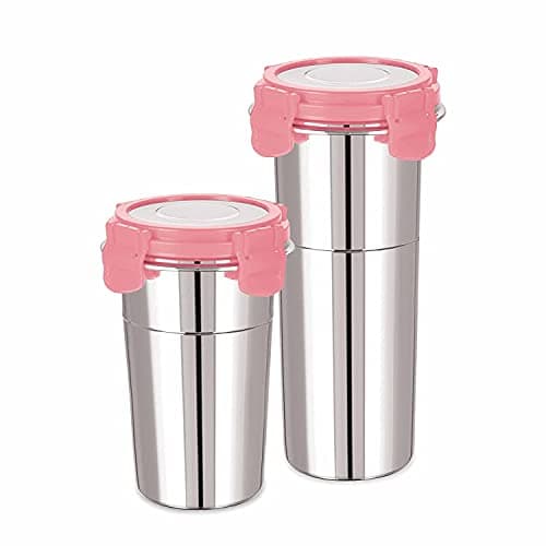 Foliam Stainless Steel Fusion Glass Tumbler with Stainless Steel Lid (Multicolor) (Fusion 400+600ml)