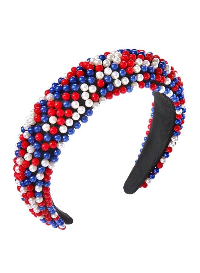 4 th of July Headband for Women American Flag Red White and Blue Beaded Headband USA Patriotic Headpiece Party Favor Gifts