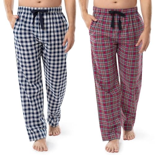 Fruit of the Loom Men's Yarn-dye Woven Broadcloth Pajama Pants (2-Pack), Blue Plaid/Red Plaid, Medium