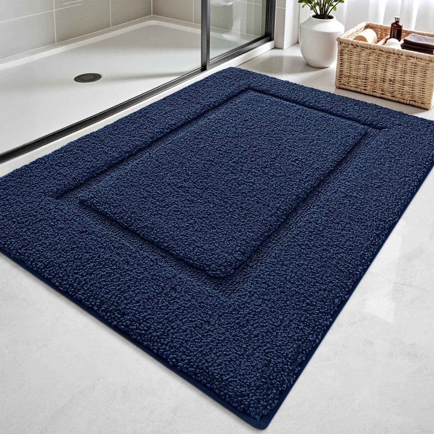 DEXI Bathroom Rugs 32x20 Washable Non Slip Bath Mat for Shower Floor Absorbent Quick Dry Bathmat with Rubber Backing Ultra Soft Plush Carpet for Tub Navy