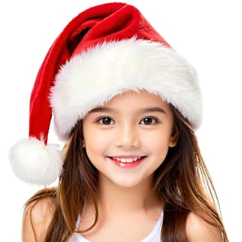 TCJJ Christmas Hats for AdultKidsBaby Santa Hat Unisex Holiday Red Velvet Double Layer Xmas Hat for New Year Festive Party