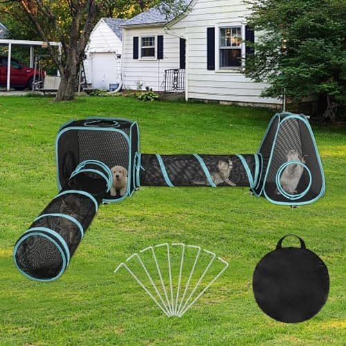 BWOGUE Outdoor Cat Enclosures for Indoor Cats 4 in 1 Outdoor Cat Tent with Tunnel Portable Pop Up Visual Mesh Cat Outside Playhouse for Cats Puppy Small Animals Total Length 945FT