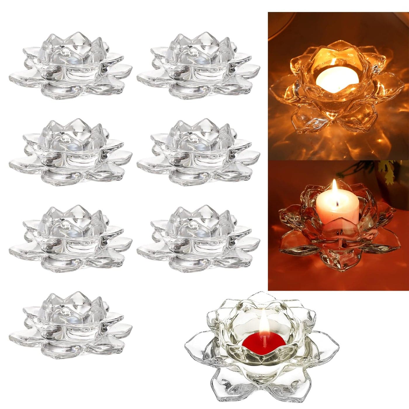 GOLDEAL 8 Pcs Lotus Candle Holders TealightTea LightVotive Candle Holders Bulk Clear Glass Candle Holder for Table Centerpiece Wedding Party Home Decor 8PcsClear