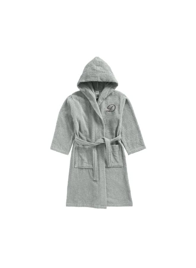 Daffodil (Grey) Monogrammed 8 Year Kids Bathrobe (112 x 113 Cm) Hooded Terry Cotton Set of 01 - Letter "D"