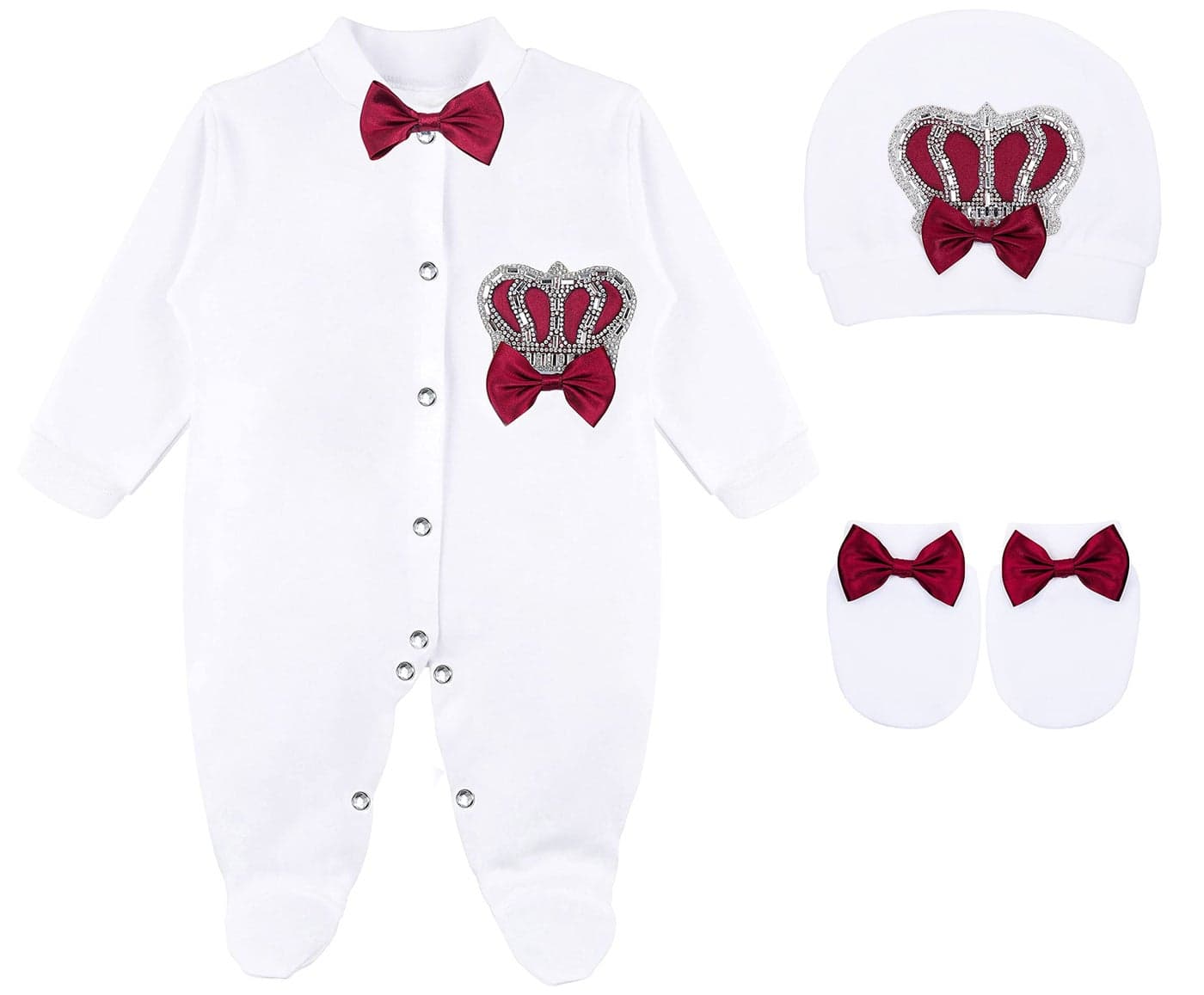 Lilax Baby Boy Newborn Crown Jewels Layette 3 Piece Gift Set 03 Months Burgundy