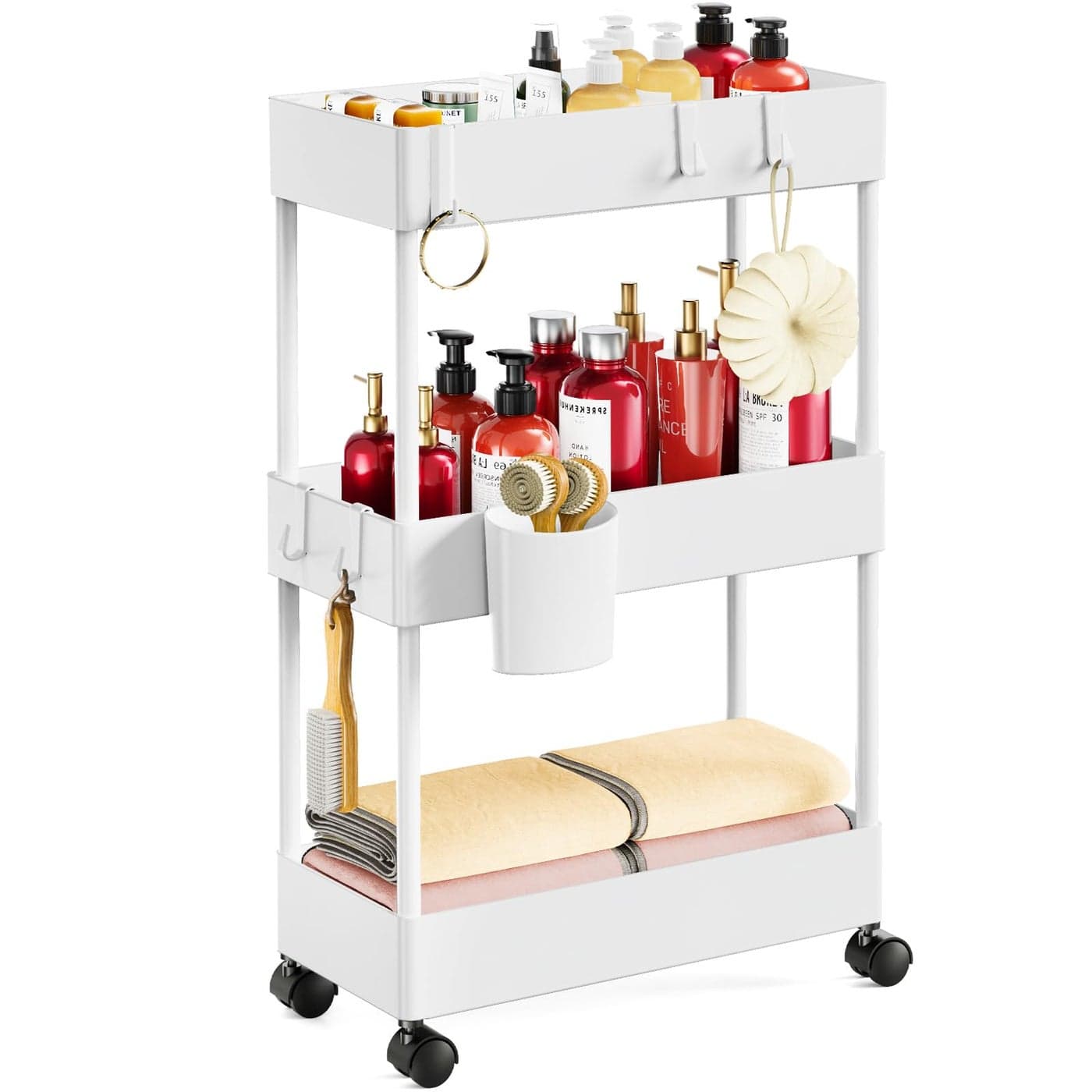 Pipishell Slim Storage Cart with Wheels Bathroom Cart Organizer Bathroom Storage Small Rolling Cart for Bathroom Laundry Room Kitchen Narrow Space White PIUC04W