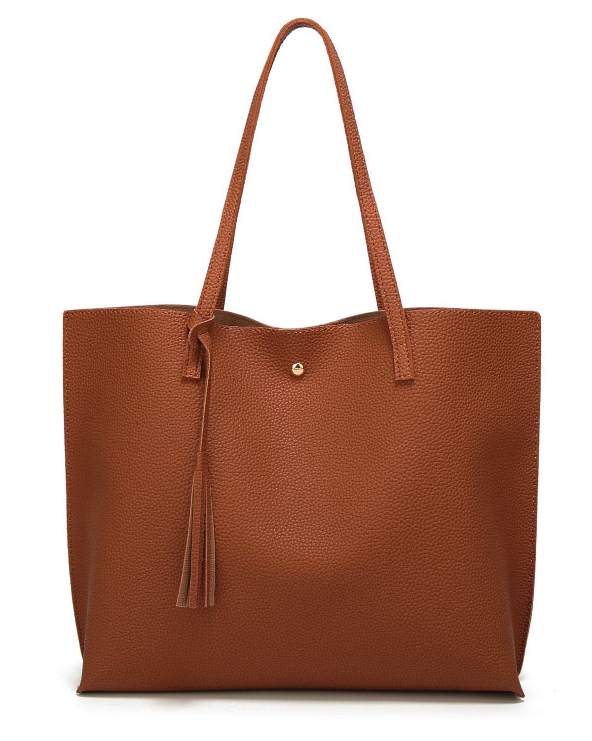 Dreubea Womens Soft Faux Leather Tote Shoulder Bag from Big Capacity Tassel Handbag Brown