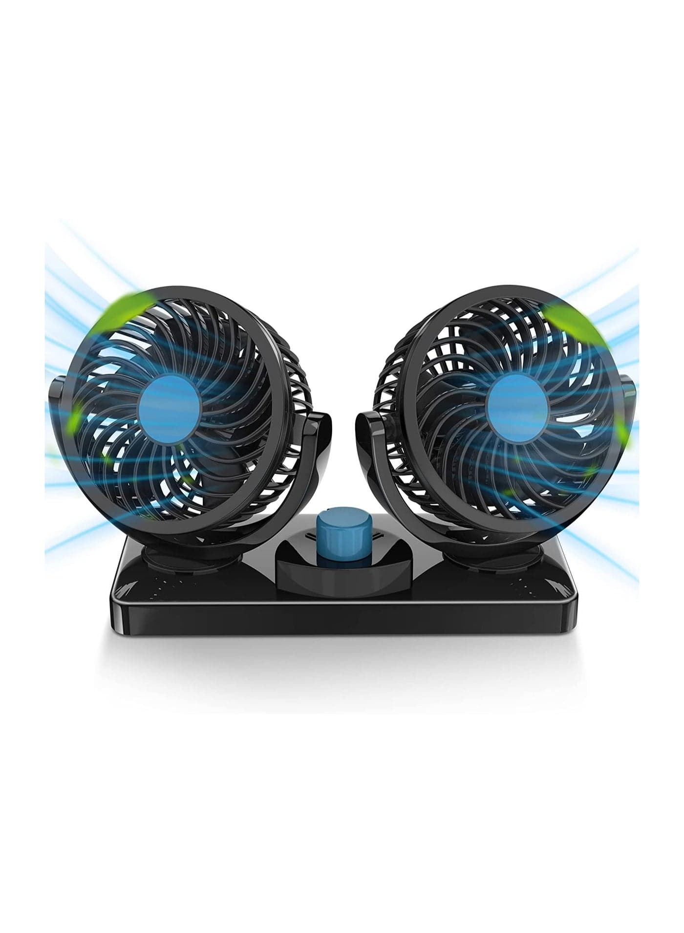 Car Fan 360 Degree Rotatable 12V DC Electric 2 Speed Dual Head Fans, Quiet Strong Dashboard Cooling Air Circulator Fan for Sedan SUV RV Boat Auto Vehicles