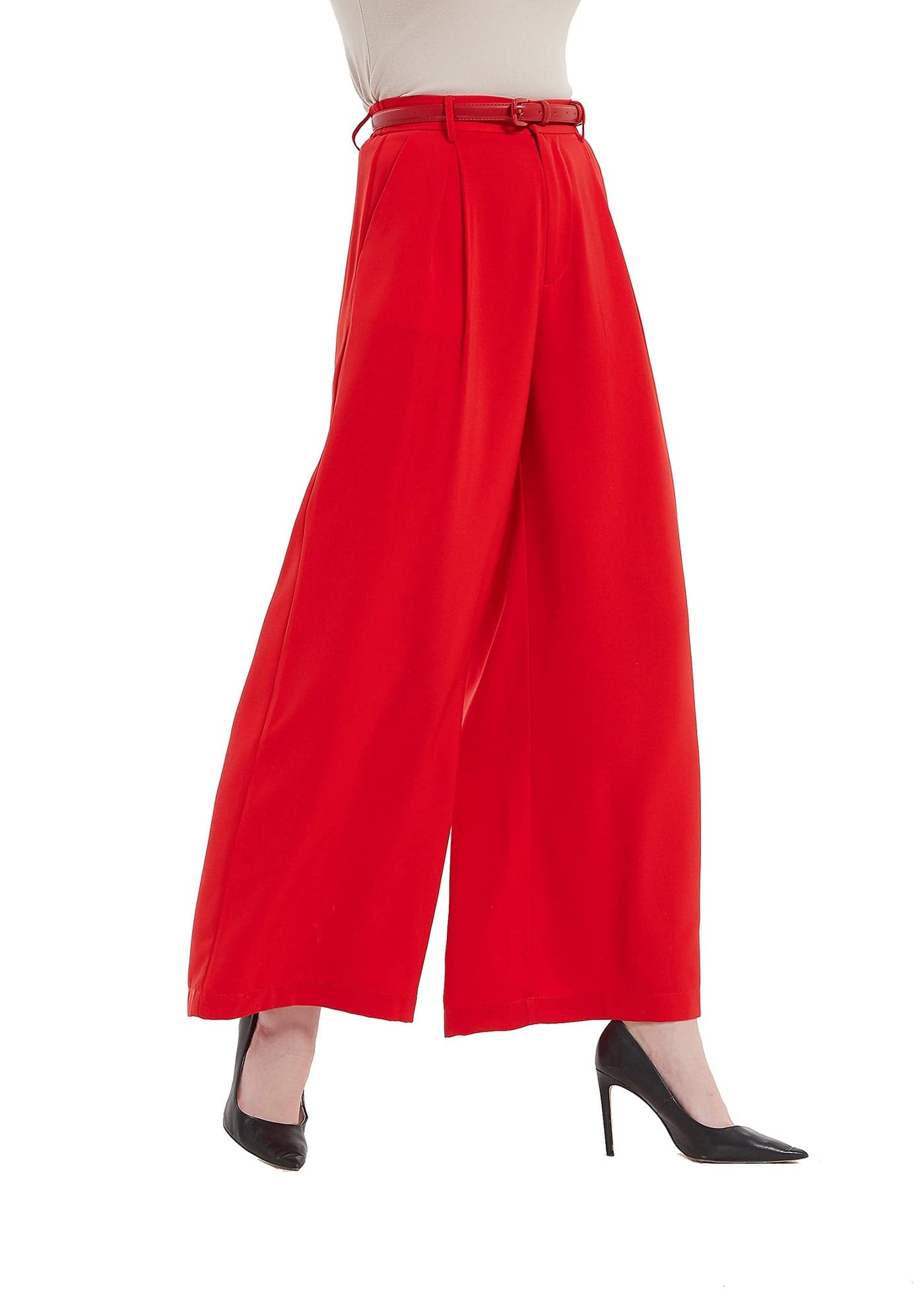 Tronjori Women High Waist Casual Wide Leg Long Palazzo Pants Trousers Regular SizeXL Fiery Red