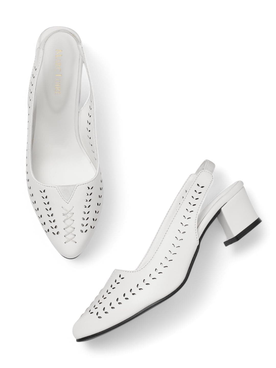 Marc Loire Women Pointed Toe Block Heel Sandal for Office Wear (White, UK Footwear Size System, Adult, Women, Numeric, Medium, 5)