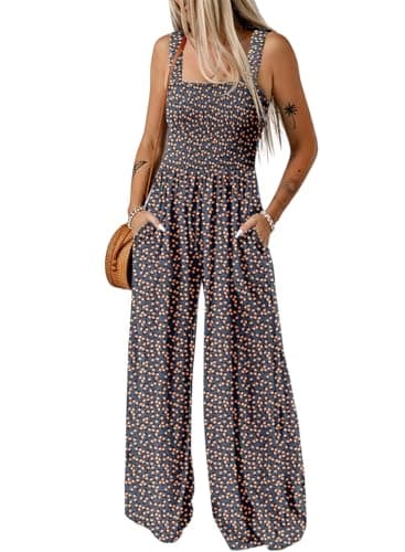 Dokotoo Loose Blue Jumpsuits for Women Overalls Oversized Solid Color Wide Leg One Piece Sleeveless jumpsuit Long Pant Romper with Pocket 2025 Fashion Printed Large
