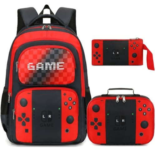 Octsky School Backpack Boys Game Bookbag for Kids Children Elementary School Backpack with Lunch Box, Red