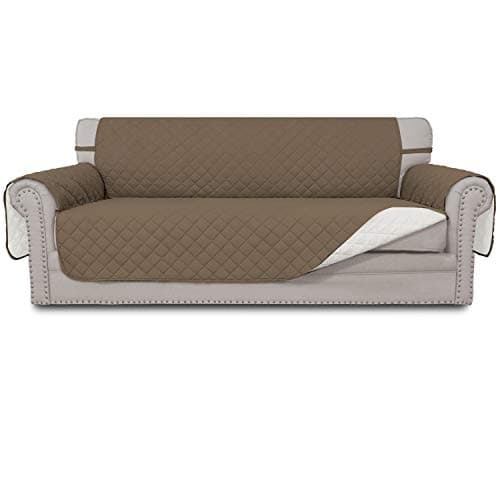 Easy-Going Reversible Couch Cover for 3 Cushion Couch Sofa Cover for Dogs Water Resistant Furniture Protector Cover with Foam Sticks Elastic Straps for Pet Cat (Sofa, Camel/Ivory)