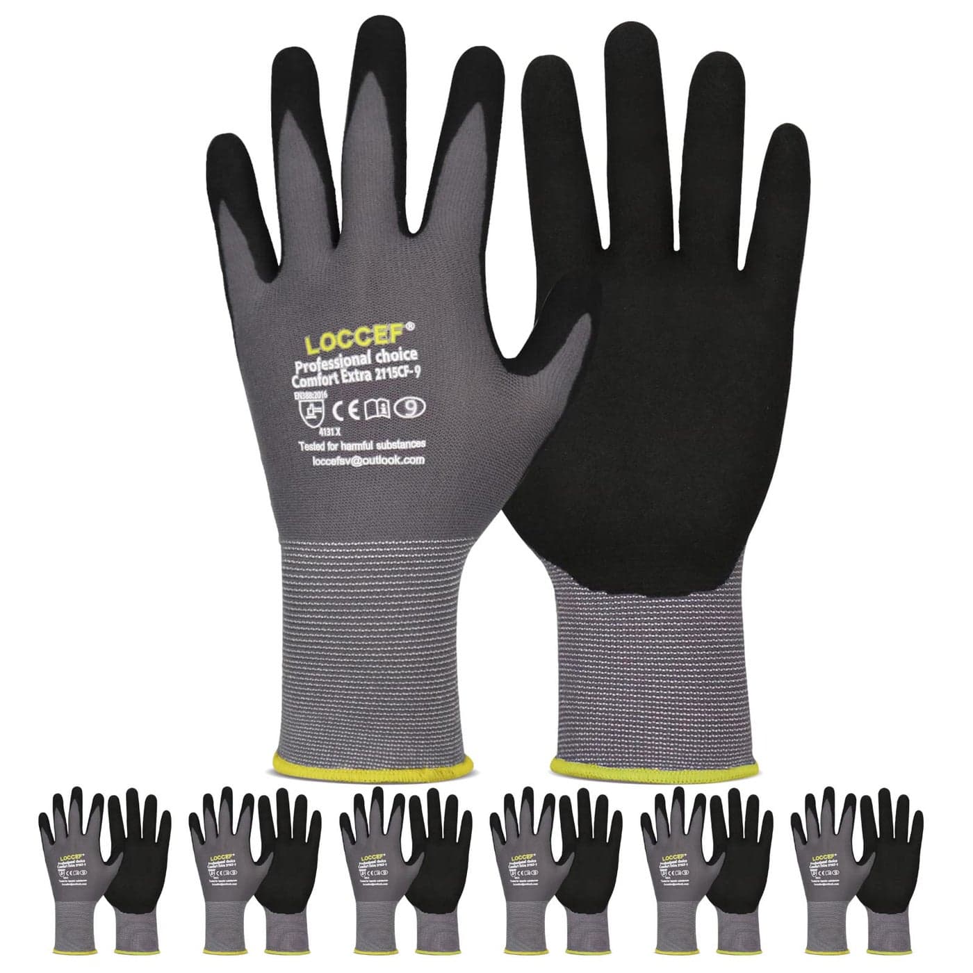 LOCCEF Work Gloves MicroFoam Nitrile Coated6 PairsSeamless Knit Nylon GlovesGray Work gloves6XSGary6 Pairs