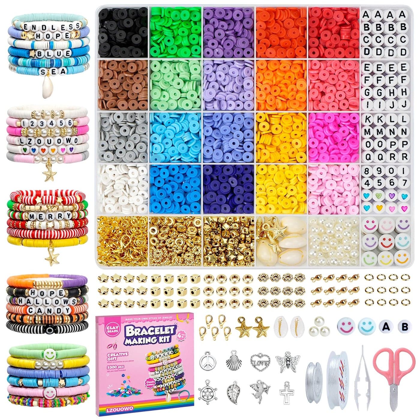LZOUOWO 5300 Clay Beads Bracelet Making Aesthetic Kit Polymer Heishi Preppy Letter Beads for Friendship Bracelet Pearl Disc Beads Charms for Jewelry Making DIY Creative Gift for Girls 812 Teens