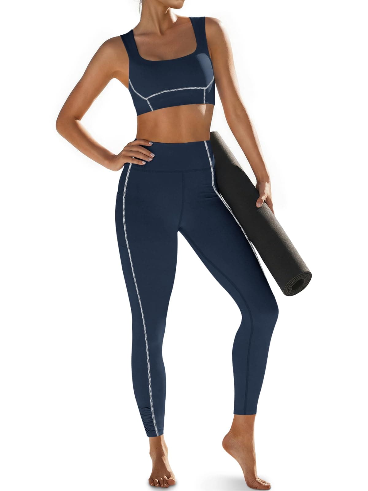 Aoysky Womens Buttery Soft 2 Piece Workout Sets Sports Bras and High Waisted Leggings with Pockets Athletic Gym Outfits