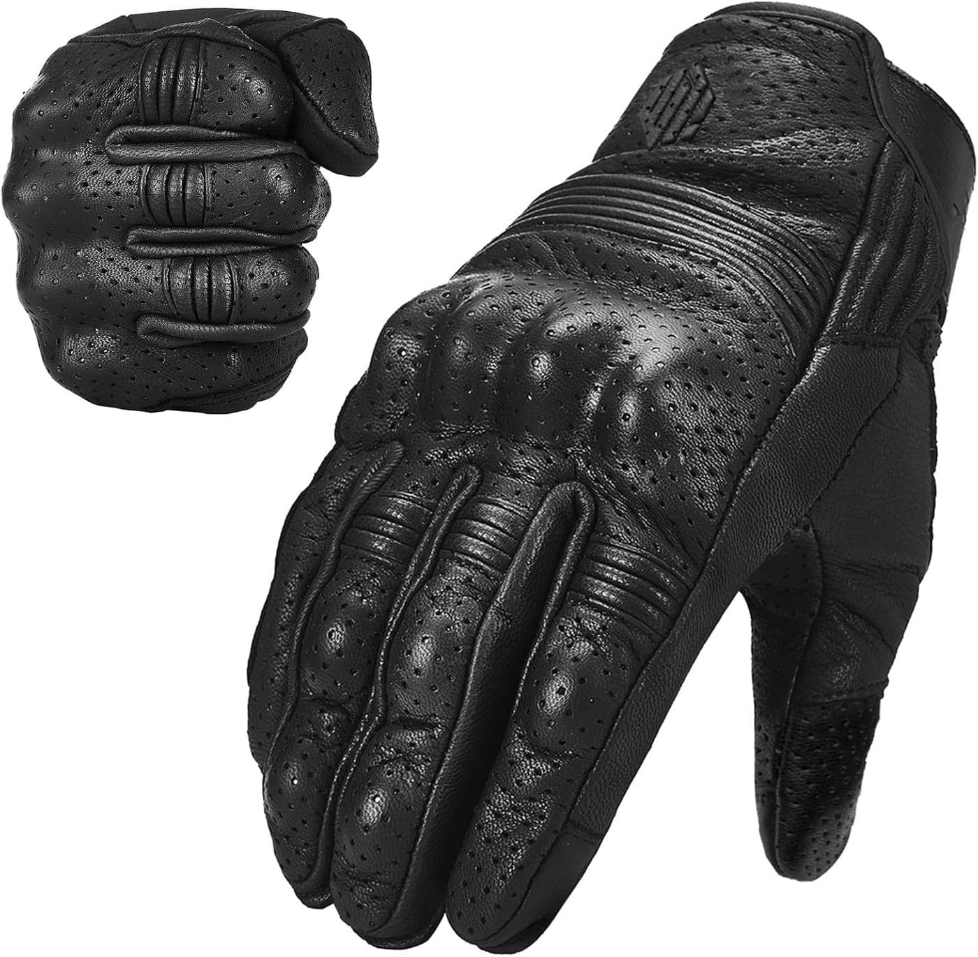 ILM Goatskin Leather Motorcycle Racing Gloves with Touchscreen for Men and Women - Black