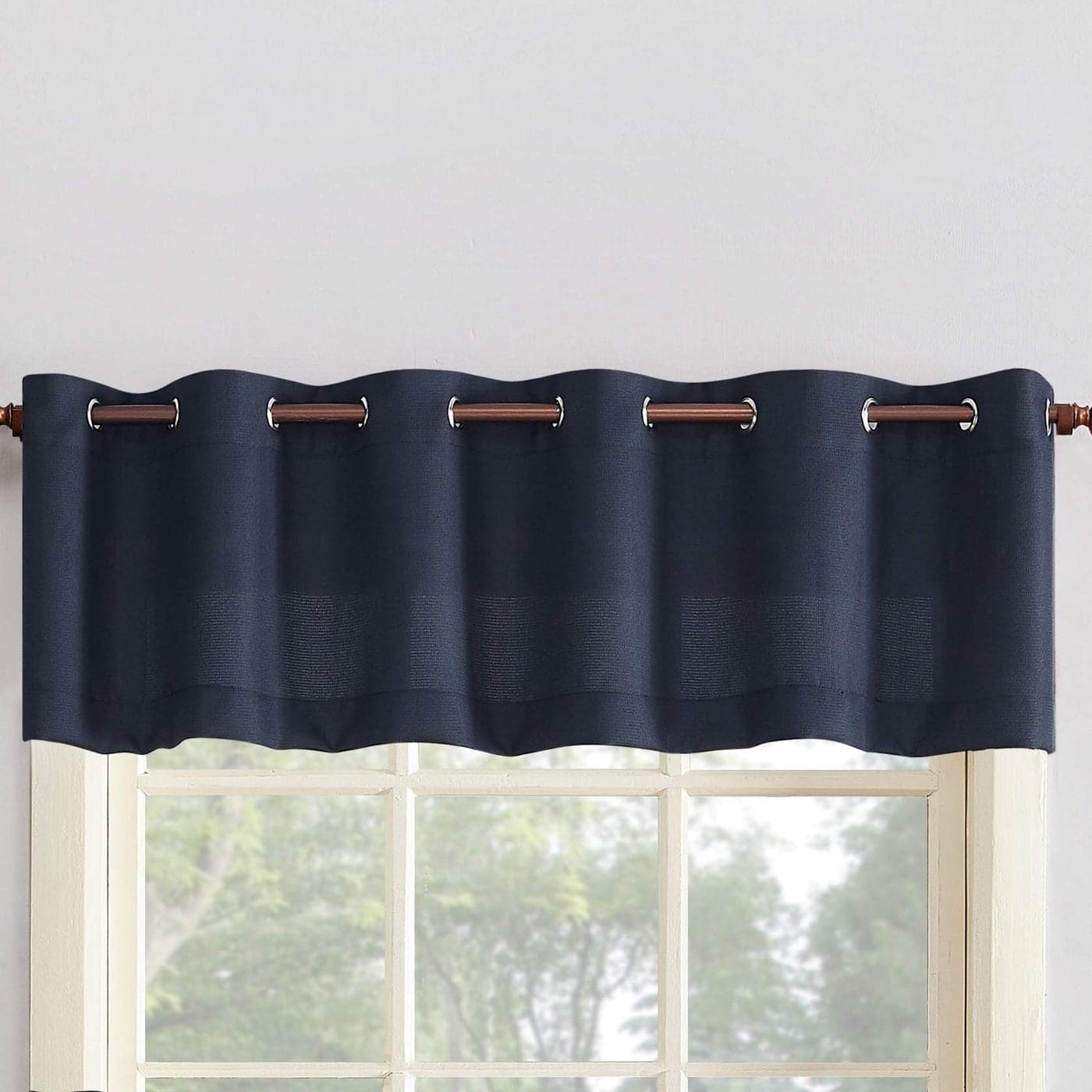 No 918 Montego Casual Textured SemiSheer Grommet Curtain Valance 56 x 14 Kitchen Tier Pair Navy Blue