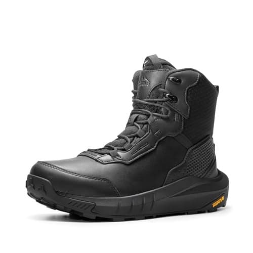 NORTIV 8 Men's Waterproof Tactical Work Winter Boots Cushion Sole Lightweight Leather Non-Slip Combat Boots with Arch Support for Military Motorcycle Hiking HydroRange,Size 10,Black,NMUMMT2502